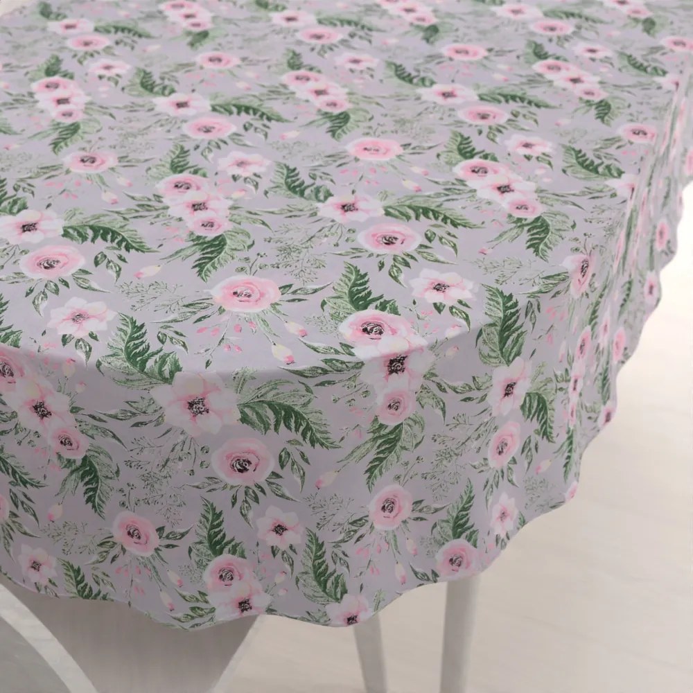 Biante Bavlnený oválny obrus Sandra SA-178 Kvitnúce ruže na sivom 140x180 cm