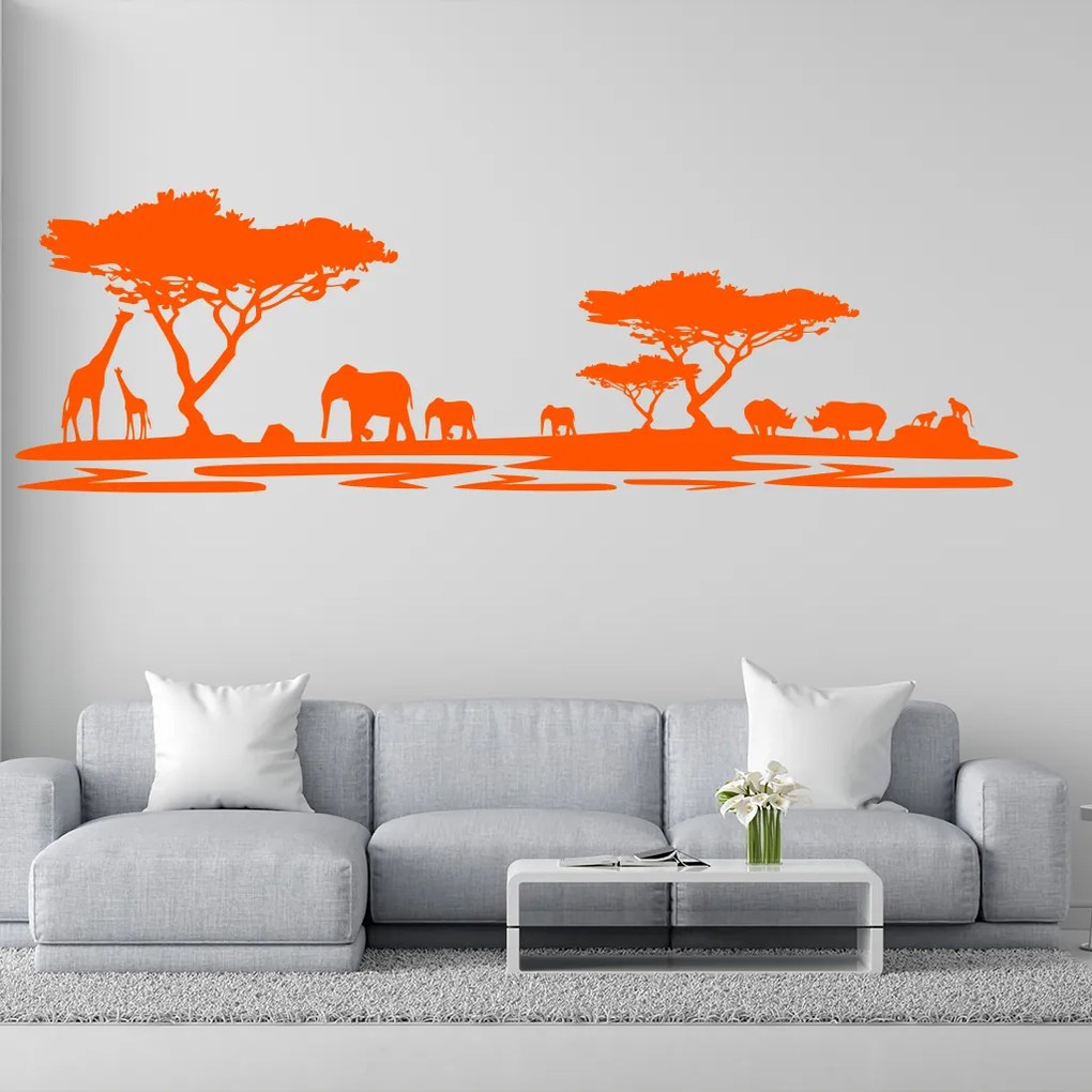 Veselá Stena Samolepka Africké safari Farba: šedá, Veľkosť: 100 x 32 cm