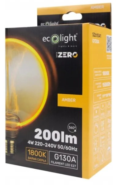 ECOLIGHT Dekoratívna LED žiarovka E27 4W 200lm G130 Amber Retro - rada ZERO