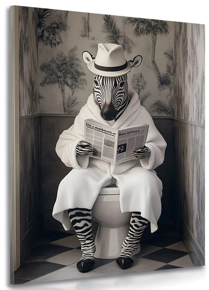 Obraz zebra s novinami na záchode
