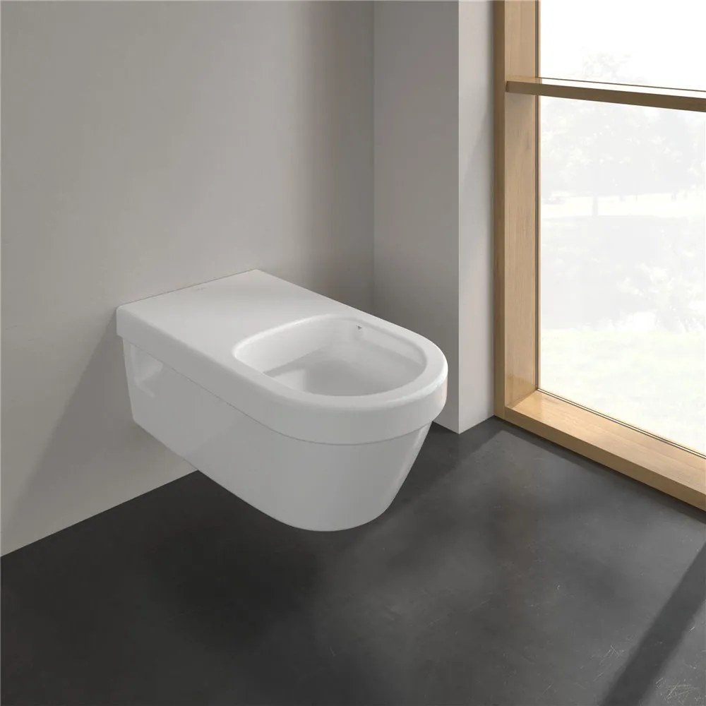 VILLEROY &amp; BOCH ViCare závesné WC s hlbokým splachovaním bez vnútorného okraja, bez otvorov pre sedátko, 370 x 700 mm, biela alpská, s povrchom CeramicPlus, 5649R2R1