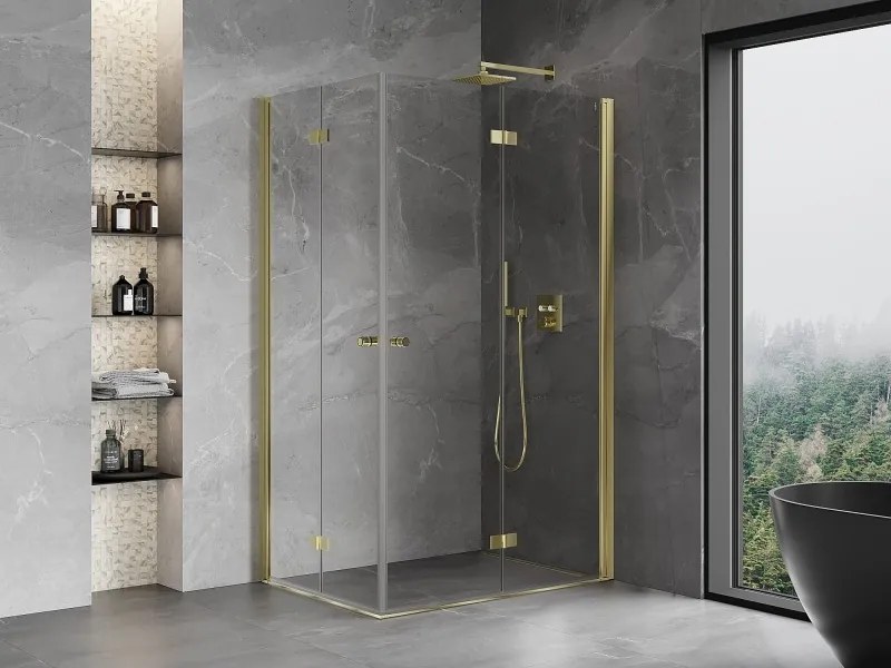 Mexen Mist-F Duo, skladací sprchový kút 70 x 80 cm, číre sklo, zlatý lesklý profil, 8A6-070L-080P-50-00