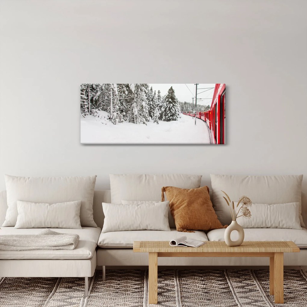 Obraz - Vlak v zasneženej krajine (120x50 cm)