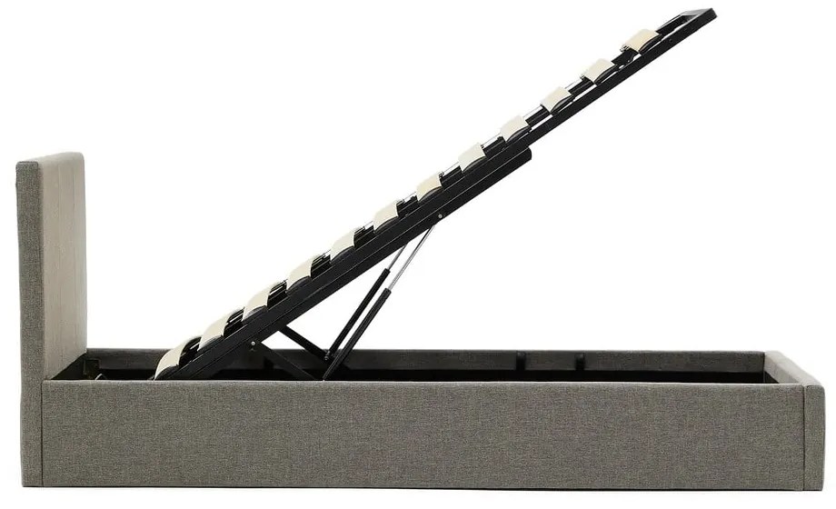 Sivá čalúnená jednolôžková posteľ s úložným priestorom s roštom 90x200 cm Nahiri – Kave Home