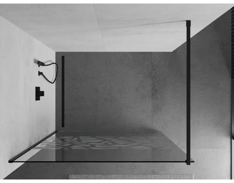 Mexen Kioto sprchová zástena 70x200 cm 8 mm, čierne, biely vzor, 800-070-101-70-85
