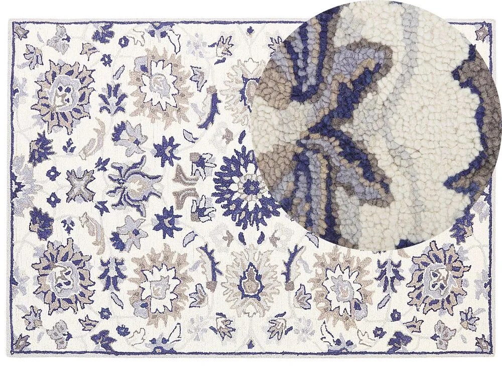 Vlnený koberec 160 x 230 cm béžová/modrá KUMRU Beliani