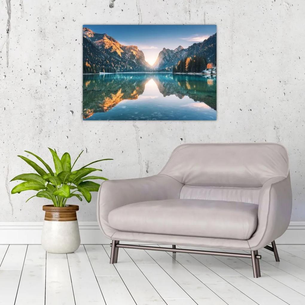 Sklenený obraz - Horské jazero (70x50 cm)