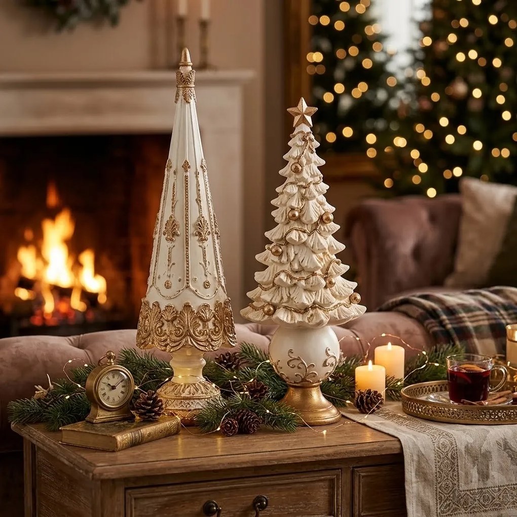 Christmas Decoration Figurine Christmas Tree ? 13x32 Cm White Plastic - ? 13*32 cm