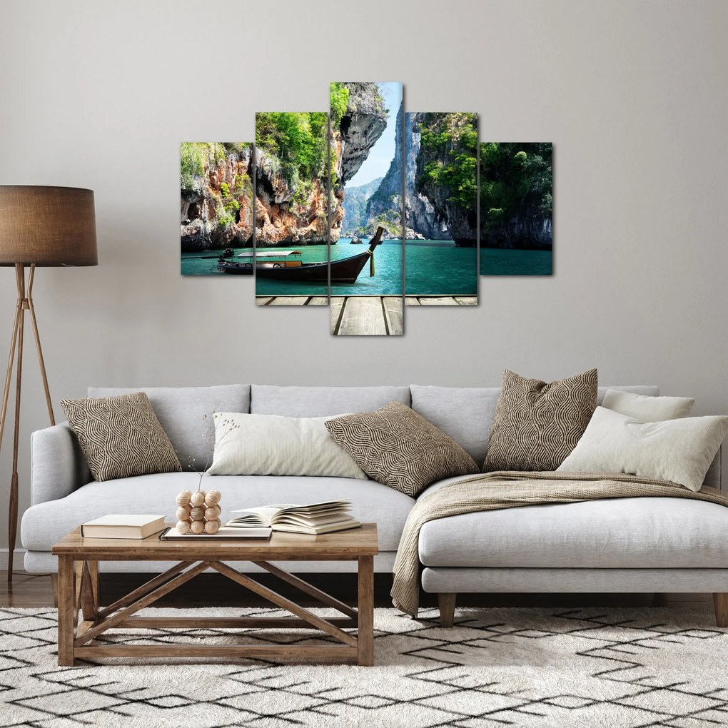 Obraz dlhej lode na pláži (150x105 cm)