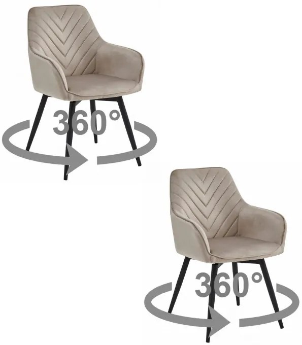 Set dvoch jedálenských otočných stoličiek NANA360 zamatové, tmavobéžové (čierne nohy) 2 ks