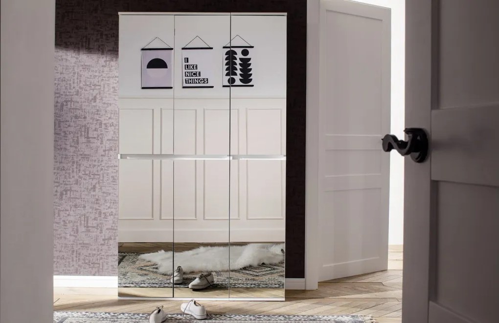 Zrkadlová viacúčelová skriňa s policami Mirror, 74 cm, biela