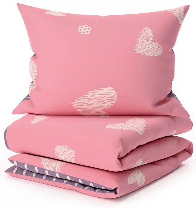 Bavlnené obojstranné obliečky SRDCE A BODKY ružové