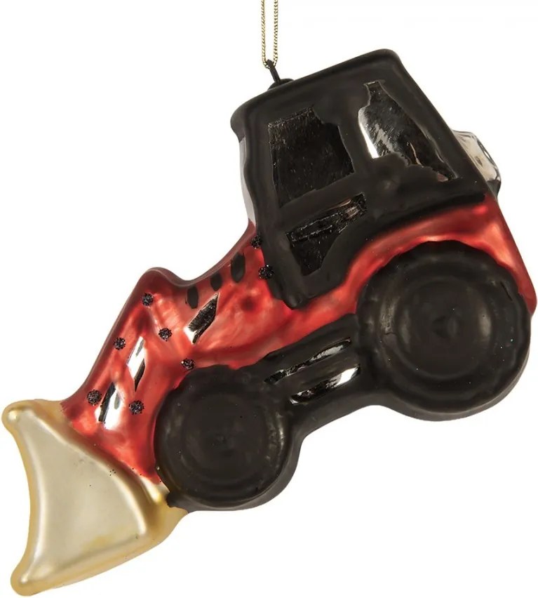 Sklenená vianočná ozdoba traktor s radlicou Digger - 12*4*8 cm