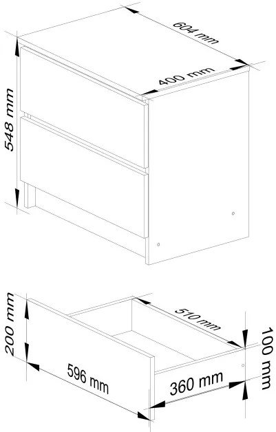 Nočný stolík K60 2SZ CLP cappuccino, lesk