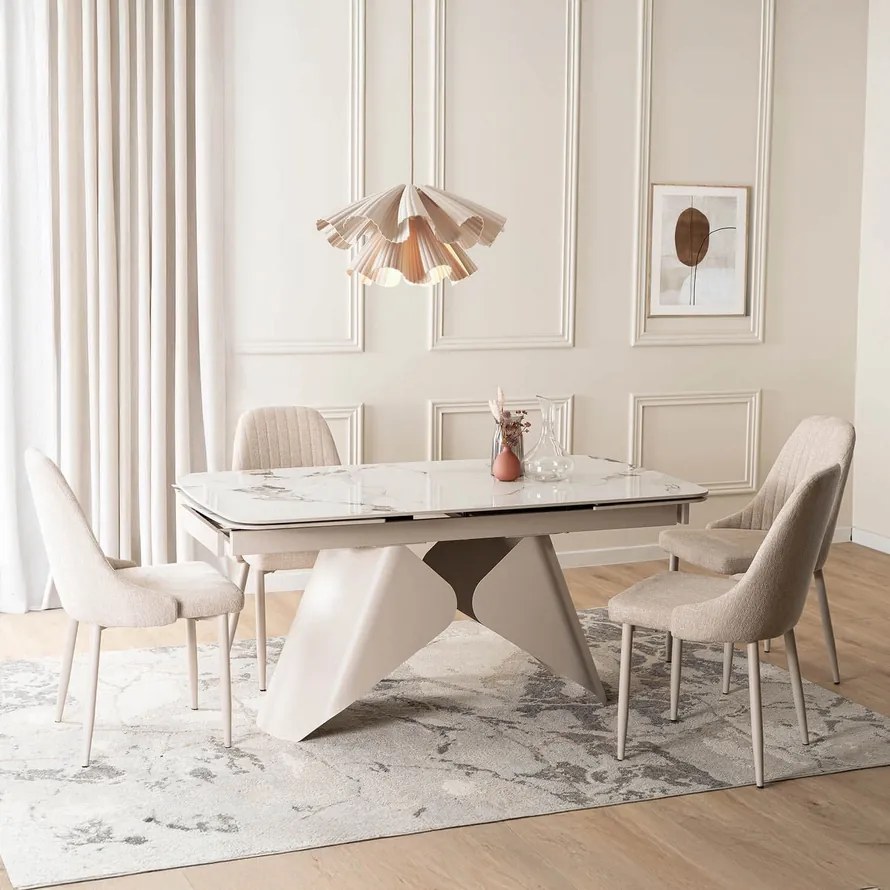 Rozkladací keramický stôl RENATO 160–240 cm Biely mramor/kašmír