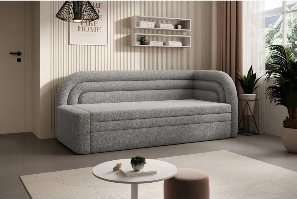 Sivá rozkladacia/s úložným priestorom pohovka z textílie buklé pravý roh 223 cm Fabillo – ELTAP