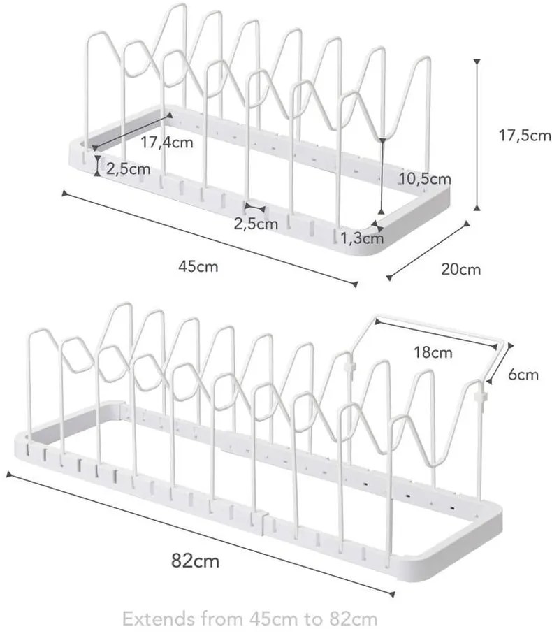 Biely nastaviteľný stojan na pokrievky a panvice YAMAZAKI Tower
