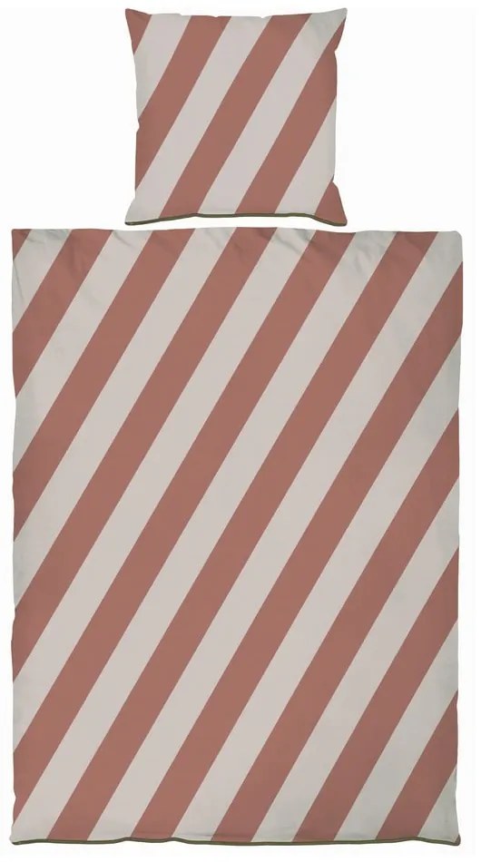 Obliečky na jednolôžko z bavlneného saténu v béžovo-tehlovej farbe 140x200 cm Diagonal – Mette Ditmer Denmark