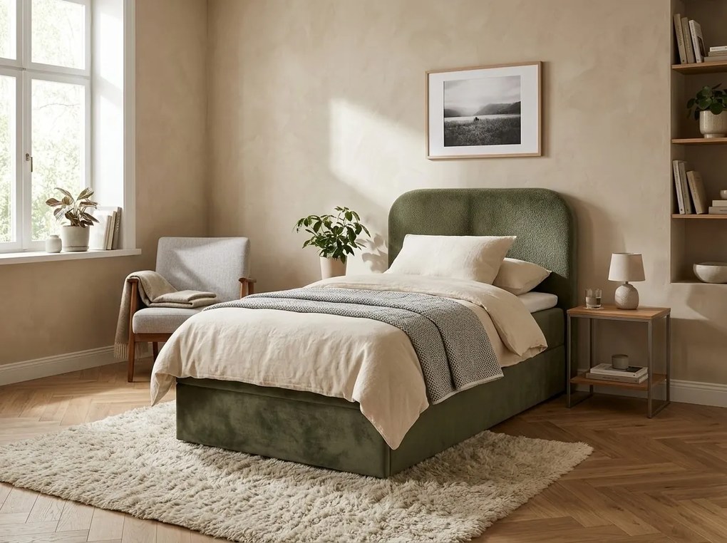 Čalúnená posteľ boxspring FORENA 90x200 cm tmavozelená Matrac: Bonell pružinová matrac