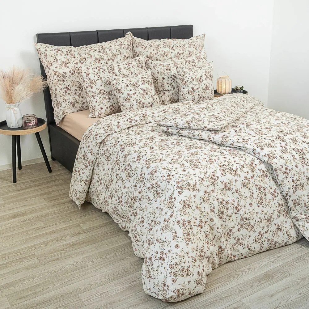 Kvalitex Krepové obliečky Kvietky béžová, 220 x 200 cm, 2 ks 70 x 90 cm