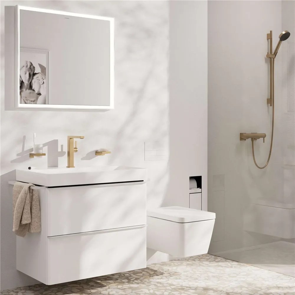 HANSGROHE Tecturis E páková umývadlová batéria Fine Coolstart s otočným výtokom, s odtokovou súpravou Push-Open, výška výtoku 211 mm, kartáčovaný bronz, 73060140