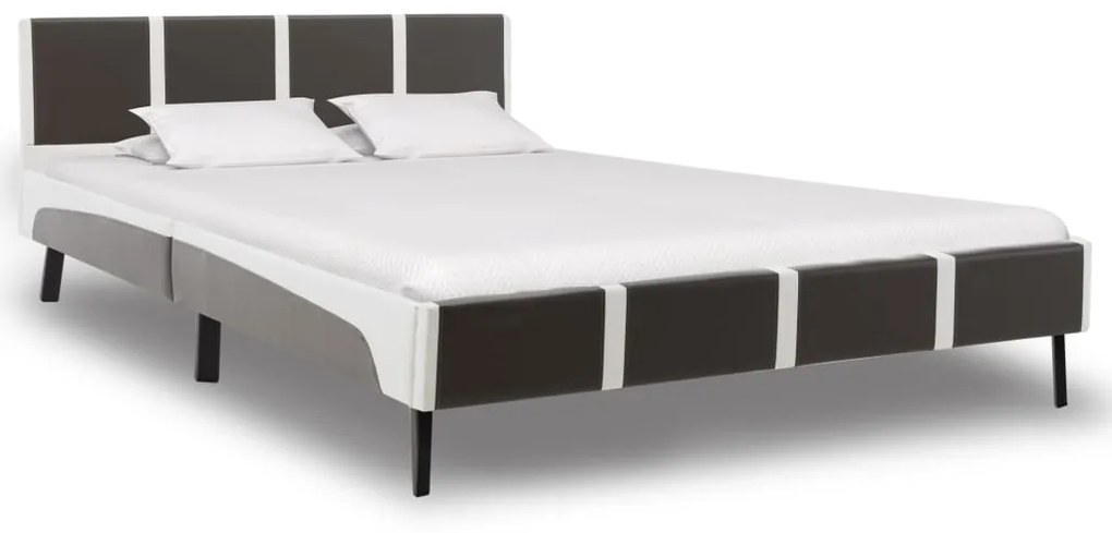 vidaXL Rám postele sivo-biely umelá koža 160x200 cm