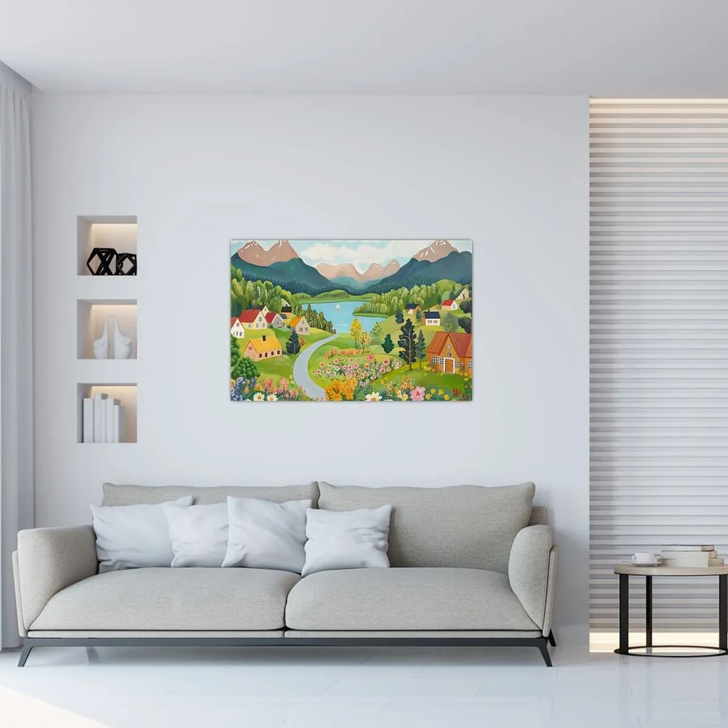 Obraz - Dedina v horách (90x60 cm)
