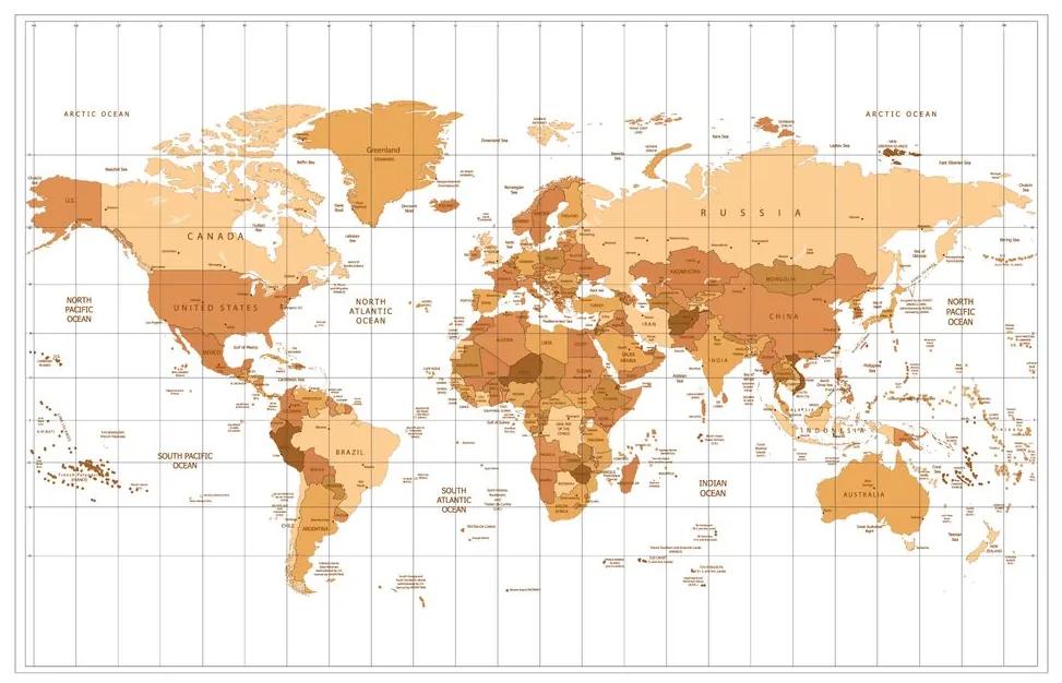 Tapeta stará mapa sveta v béžovom prevedení