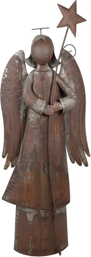 Hnedo-hrdzavá kovová dekorácia anjel s hviezdou Angel - 48*18*133 cm