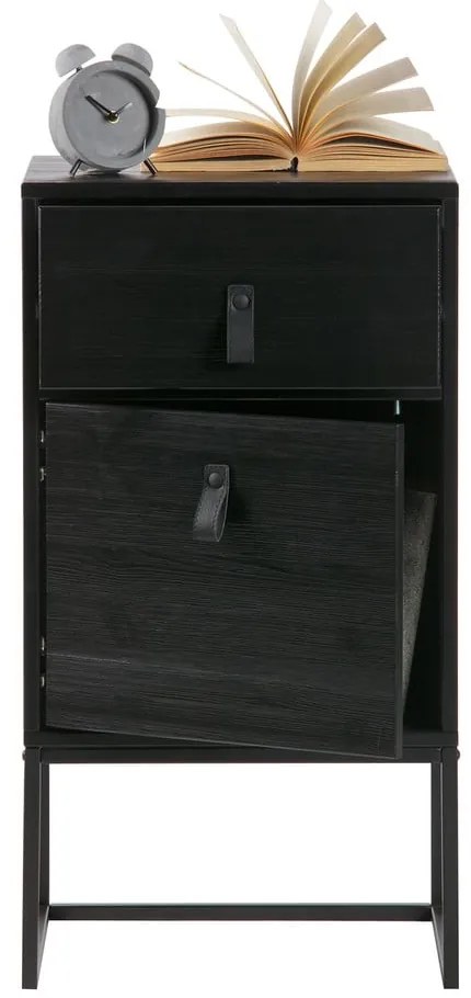 Čierny nočný stolík so zásuvkou a dvierkami WOOOD Zola