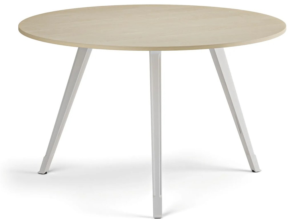 Konferenčný stôl PRIMO ZEN, priemer 120 cm, biela podnož, breza