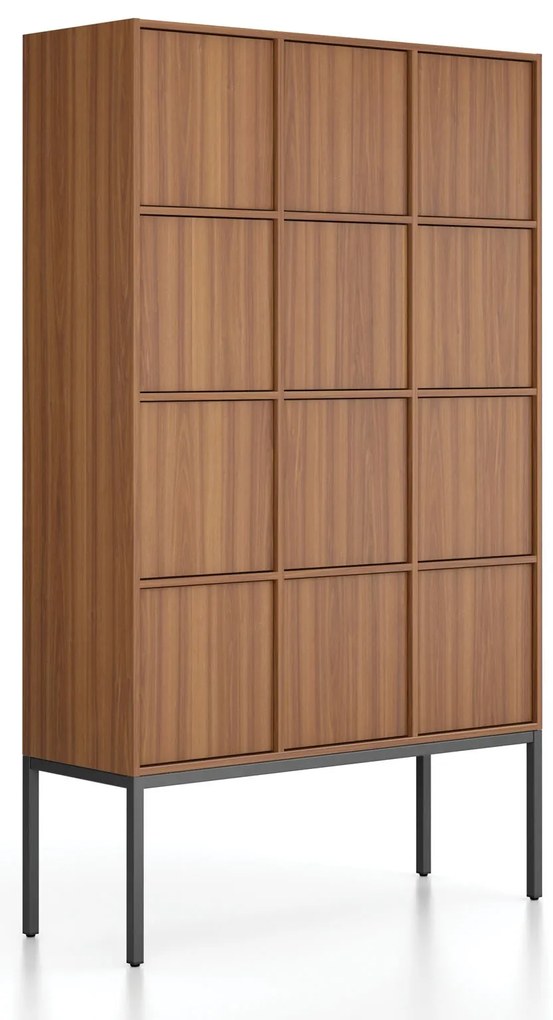 Kancelárska skriňa FRAME, čierna podnož, 12x dvere, 1299 x 450 x 2185 mm, PUSH-lock, orech