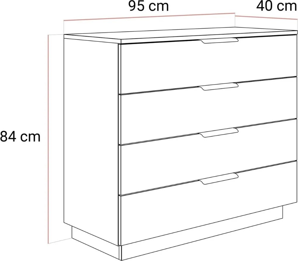 KOMODA MARION 2S KAŠMÍR ČIERNE ÚCHYTKY LED 95 cm