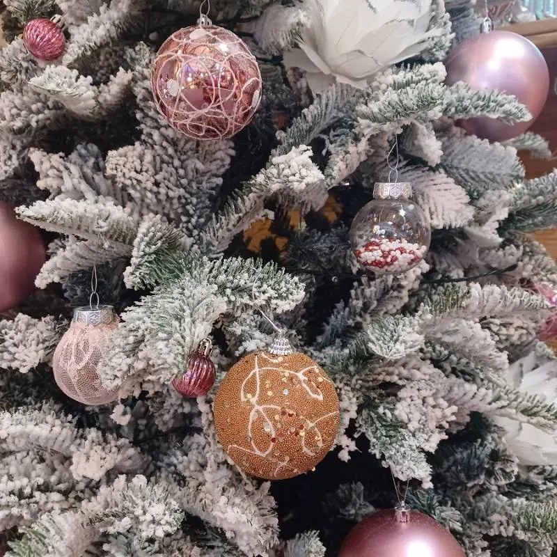 DECOLED Plastová guľa, 8 cm, bordová, flitre