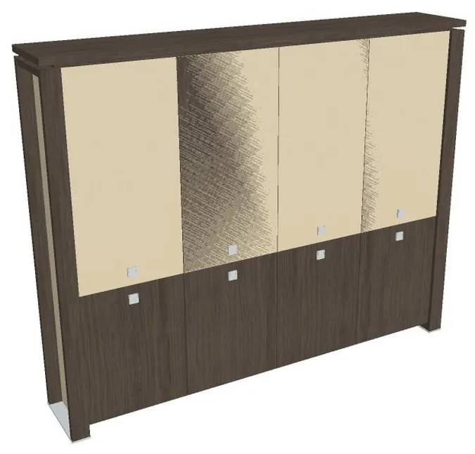 Vysoká skriňa Verno+ S 260 x 46 x 210 cm, kombinované dvere, dub antracit / vanilka