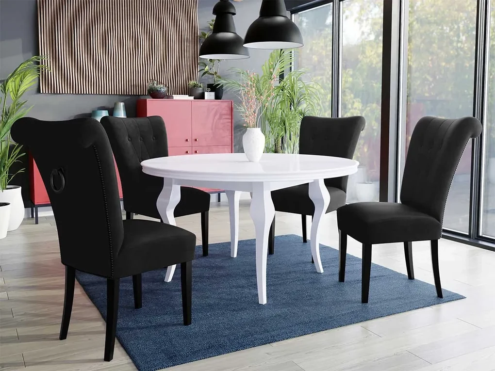 Stôl Julia FI 100 so 4 stoličkami ST65, Farby: biela, Farby: chrom, Farby:: biely lesk, Potah: Magic Velvet 2258