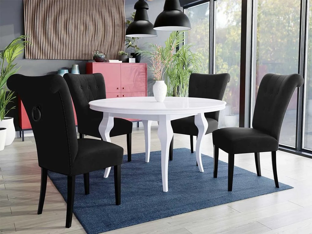 Stôl Julia FI 100 so 4 stoličkami ST65, Farby: čierny, Farby:: biely lesk, Potah: Magic Velvet 2217