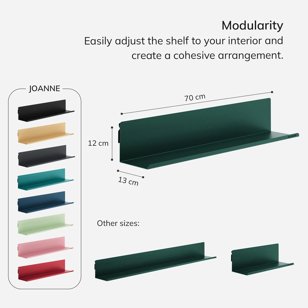 Polica závesná kovová fľaškovo zelená, 700 mm: JOANNE Modern