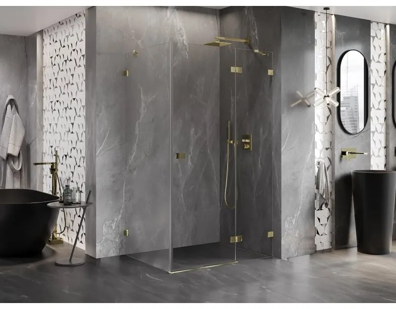 Mexen Lunar, pravostranný výklopný sprchový kút 95 x 70 cm, 8mm číre sklo, zlatý profil, 834-095-070-50-00-P