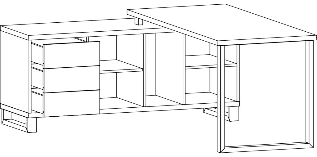 Rohový písací stôl Ovida 1D3DRWS - craft tobaco / matera