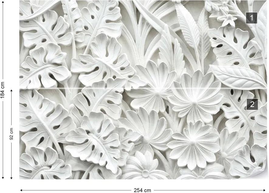 Fototapeta GLIX - Vintage 3D Carved Flowers White + lepidlo ZADARMO Vliesová tapeta  - 254x184 cm