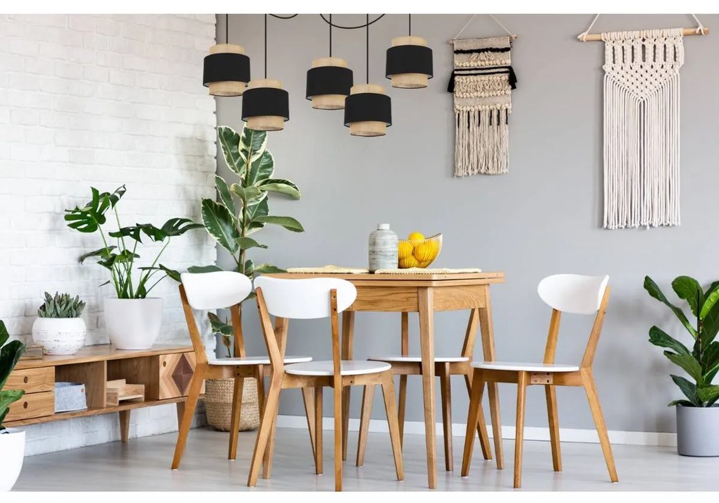 Závesné svietidlo Boho Spider, 5x jutové/čierne textilné tienidlo
