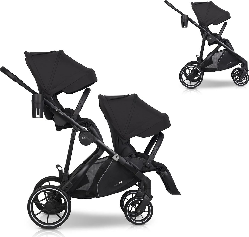 Súrodenecký kočík EasyGo Duoflex Ebony Black 2 športové časti