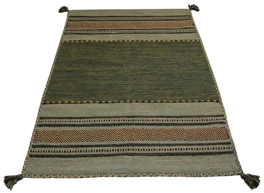 Zeleno-hnedý bavlnený koberec Webtappeti Antique Kilim, 70 x 140 cm