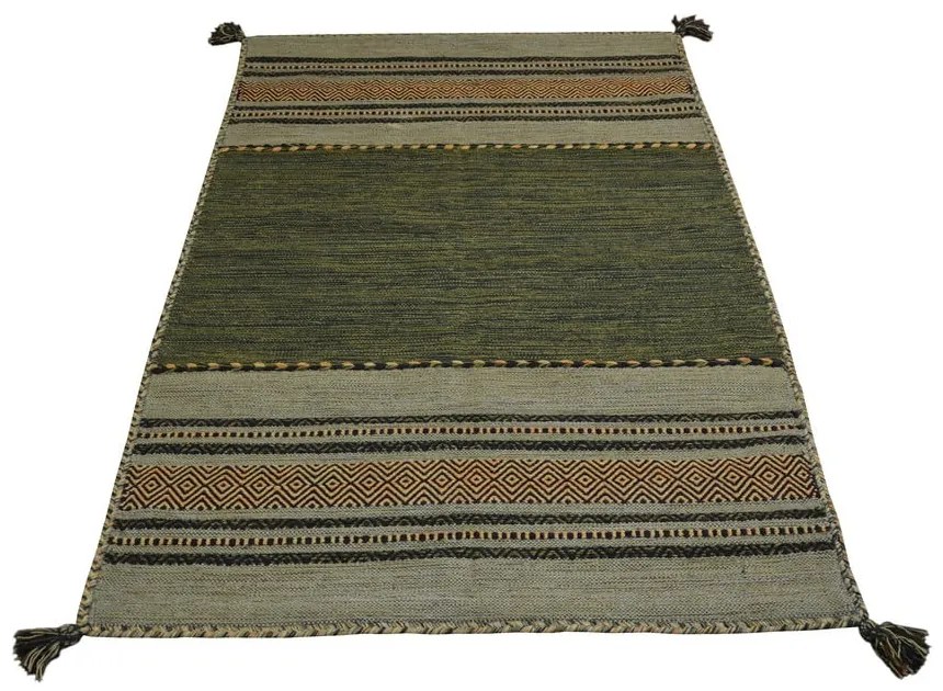Zelený bavlnený koberec Webtappeti Antique Kilim, 120 x 180 cm