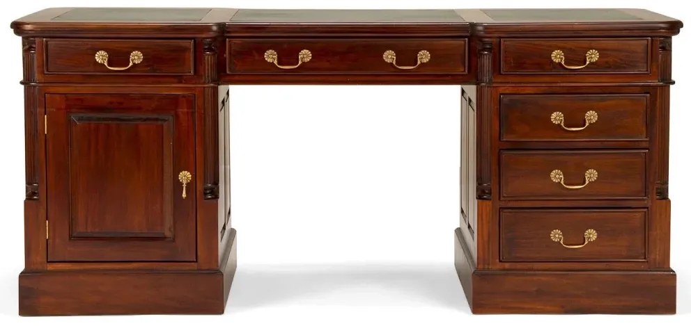 furniture-nabytek.cz - Masívny písací stôl Cambridge z mahagónu, lakovaný, zelená koža – 160×80×80 cm