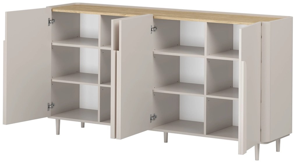 Štvordverová komoda Amilio 200 cm - kašmír / olejovaný dub / úchytky kašmír