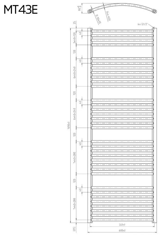 Mereo Mereo, Vykurovací rebrík oblý, 600x1690 mm, 900 W, biely, elektrický, MER-MT43E