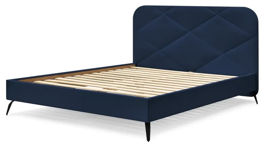 Tmavomodrá čalúnená dvojlôžková posteľ s roštom 140x190 cm Prune – Bobochic Paris