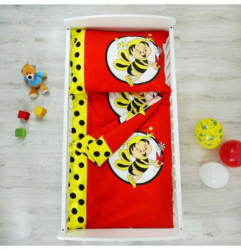 Obliečky detské bavlnené včielky červené EMI, Štandardný set jednolôžko obsahuje 1x 140x200 + 1x 70x90